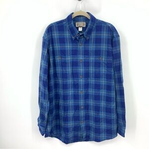 Duluth Trading Men Size Large Shirt Button Down Top Blue Flannel Plaid Cotton